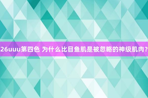 26uuu第四色 为什么比目鱼肌是被忽略的神级肌肉？